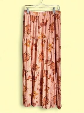 LuLaRoe Poppy Peachy Pink Floral Tiered Maxi Skirt Size Medium